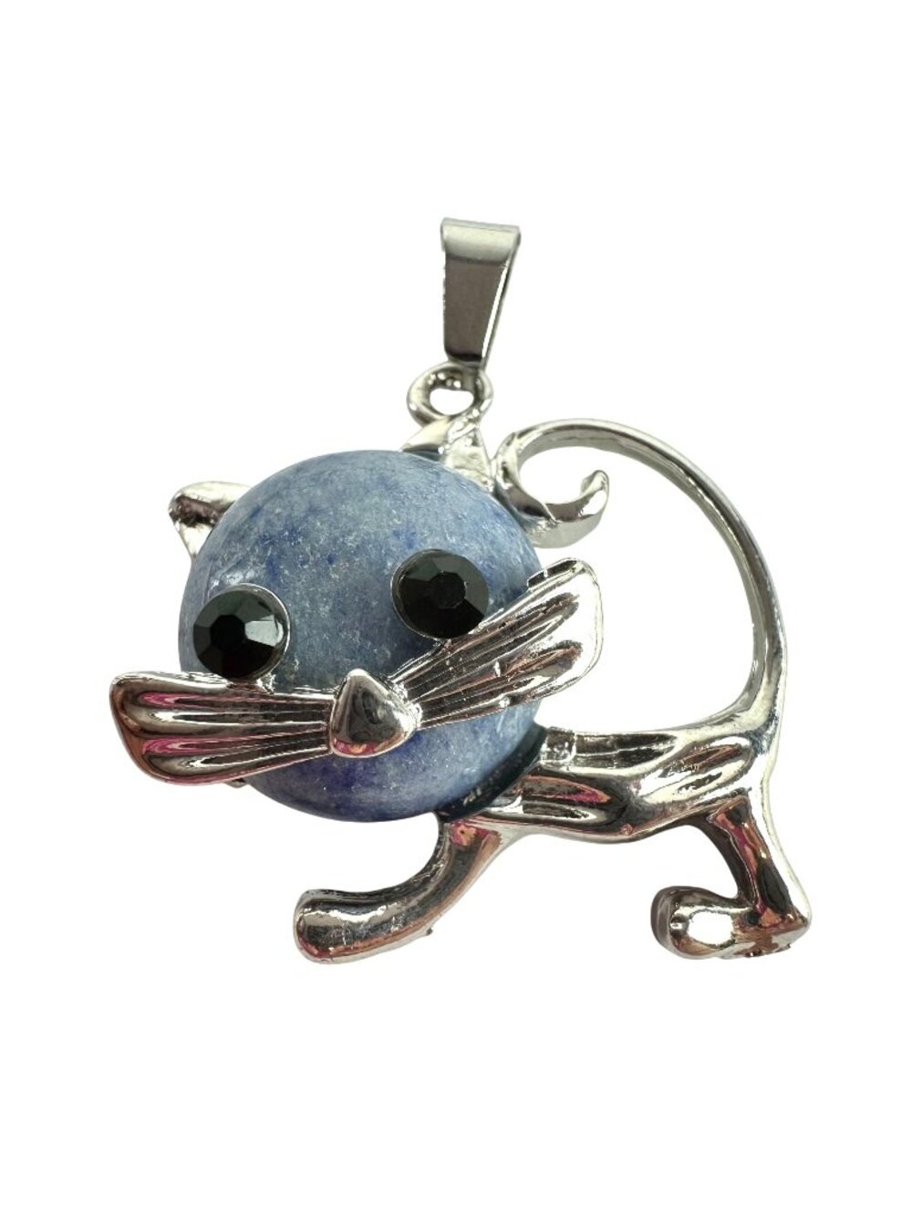 Silver Tone Blue Stone Cat Pendant